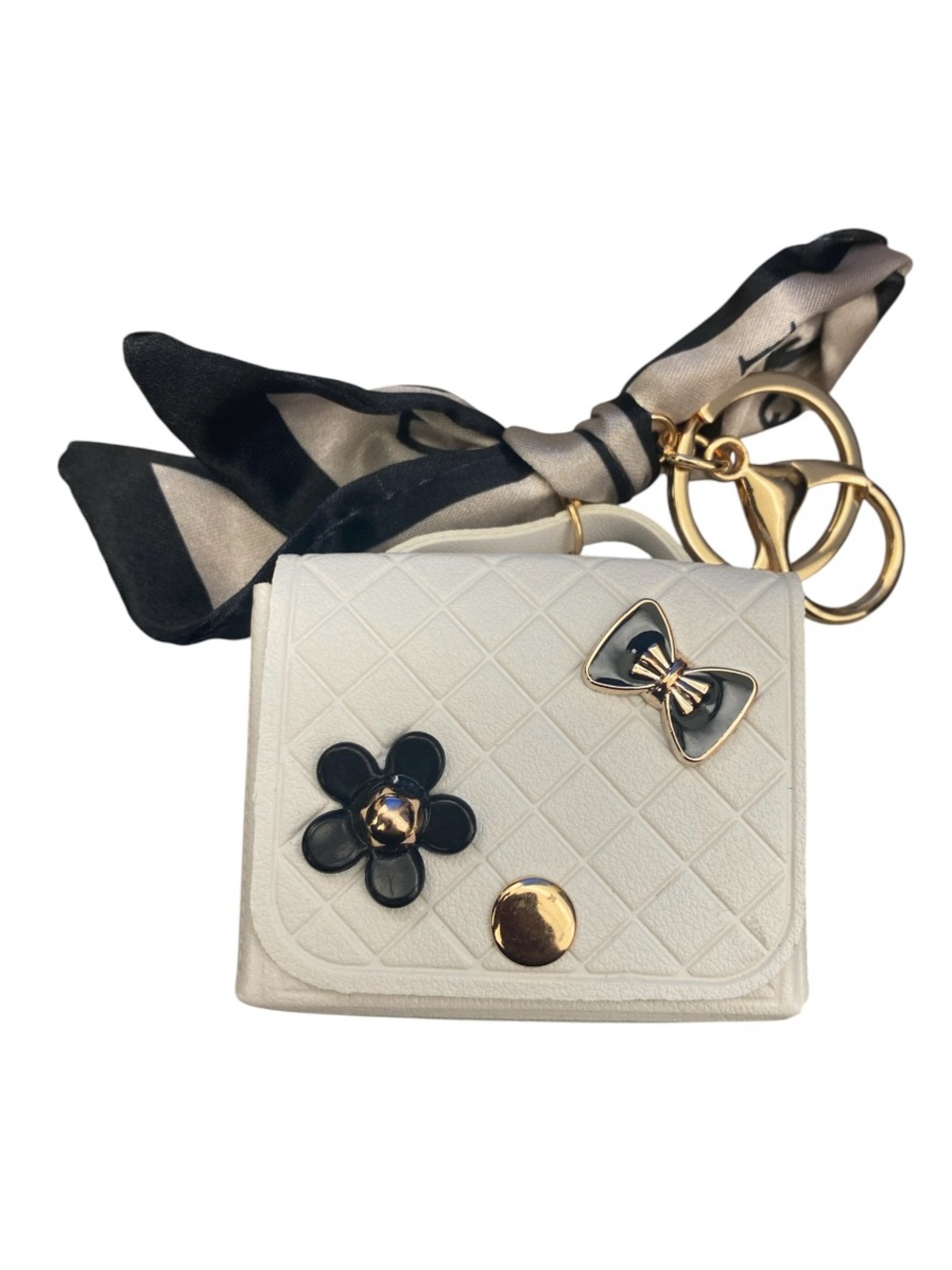 AirPod Holder Key Chain White Quilted Mini Bag Charm
